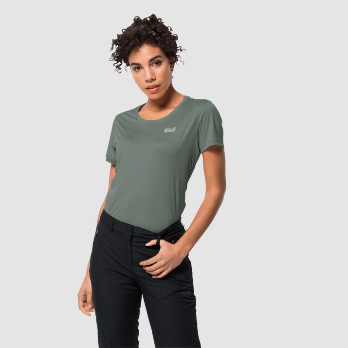 T-shirt Jack Wolfskin Tech Mujer Verdes Mexico-1745129